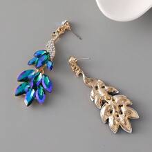 Luxury Colorful Crystal Peacock Earrings, Fashion Elegant Rhinestone Statement Party Earrings For Women