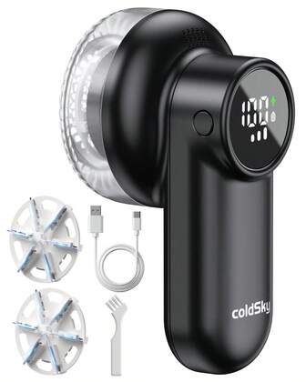 coldSky Rechargeable Fabric Shaver, Lint Shaver With Digital Display, Sweater Shaver With 6-Leaf Blades, 3-Speeds Defuzzer Remove Fuzz, Pills From Clothes, Furniture, Sofa, Blanket