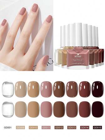 Mtssii Set de 8 esmaltes de uñas de 15ml color café, esmalte de uñas a base de agua que se pela, sin olor y de secado rápido, sin necesidad de hornear, de larga duración, adecuado para decoración de uñas diaria, opciones de multicolor, para manicura en el hogar y salón de belleza