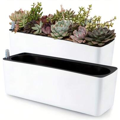 Modern Multifunctional Rectangular Large Size Flower Pot With Water Level Indicator, Self-Watering Flower Pot, Two Styles Optional Plant Pots, Indoor Flower Pots, Bedroom, Living Room, Floor-Standing Flower Pots, Home Flower Pots, Herb Planting Pots, Suitable For Indoor And Outdoor Office Decorative Flower Pots, Water Storage Flower Pots, Nursery Flower Pots