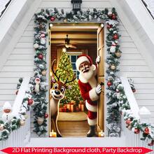 1 Bandera de puerta navideña plana 2D con 2 diseños de Papá Noel y renos, de diseño dinámico, de poliéster duradero para decoración de puerta interior y exterior en Navidad, Año Nuevo y festivales, cortina de puerta navideña