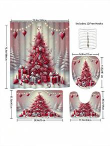 1 pieza/4 piezas Juego de baño de árbol de Navidad verde oscuro, incluye cortina de ducha, alfombra de inodoro, alfombra de baño, etc. Hecho de tela de poliéster impermeable y duradera. Decorado con patrones de árbol de Navidad, estrellas y copos de nieve. Adecuado para agregar un ambiente navideño al baño, especialmente para la temporada navideña.