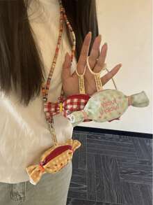 1 pezzo Portafoglio a forma di caramella colorata macaron - Mini borsa a pendente per auricolari, Portamonete multifunzionale in poliestere con chiusura a cordoncino, Portafoglio mini a forma di caramella colorata, Borsa portamonete carina per auricolari multifunzionale, Accessorio da appendere e custodia per auricolari - Design con angoli arrotondati, Borsa compatta con stampa divertente, Custodia alla moda e durevole per tutte le stagioni, Perfetto regalo per Natale, Ognissanti e compleanni