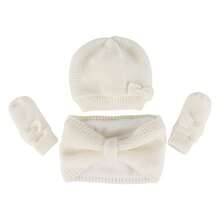 Baby Bow Beanie Fall Winter Toddler Knit Hat Scarf Glove Set Pompom Beanie Hat Fleece Neck Warmer