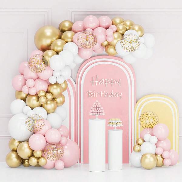 100 globos de látex mate blancos y rosas con confeti dorado para decoración de cumpleaños, boda, compromiso, baby shower y fiestas