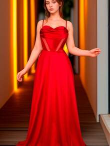 VESTIDO DE FIESTA ELEGANTE FALDA AMPLIA Y CORSET - Rojo - Ver 9