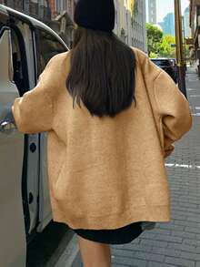French Fashion Women New Simple Top Cardigan Coat Halloween Fashion Letter Embroidery British-Style Knitted Cardigan For Women Loose And Slouchy Style Sweater Cardigan - Coffee Brown - View 2