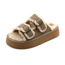 lunryet Women's Fluffy Faux Fur Slippers Comfy Open Toe Two Adjustable Band Slides With Fleece Lining And Rubber Sole Home Shoes PLUSH-1 - TAUPE - 查看 18