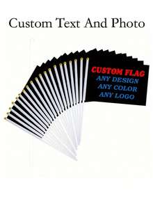 Aangepaste Hand-Waved Flag Set, 14x21cm Hand-Held Flag Of Any Pattern Or Color, 100D Polyester Digital Printed Hand-Waved Flag, With 30cm White Pole, Suitable For Parades, Celebrations And Outdoor Activities,Perfect For Christmas