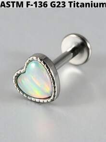 1 件钛金蛋白石心形唇钉唇钉戒指内螺纹心形蛋白石耳软骨耳屏耳轮耳环耳甲穿孔身体饰品 16 克 - 如圖 - 查看 17