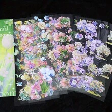 20sheets Flowers Stickers Book PET Material Hand Account Stickers Embelishment Transparent Stickers Junk Journal Craft Stickers Holiday Decorations Christmas Halloween Valentine's Day - Multicolor - View 7