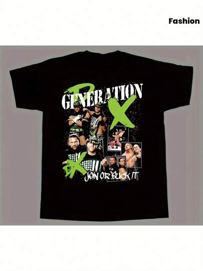 1pc Camiseta de Cuello Redondo para Mujeres - Gráfico de Lucha Retro, Impresión de Letras Neón de la Generación DX, Inspirada en los 90, Uso Diario en las Cuatro Estaciones, para Mujeres, Oferta Caliente, Oferta por Tiempo Limitado, Idea de Regalo de Cumpleaños, Camiseta de Calle a la Moda