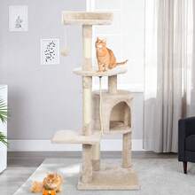 U'King 95Cm/112Cm Cat Tree, Small And Medium Cat Condos, Cat Climbing Tower With Grab Posts, Platforms,  Pompom And Sisal Rope Beige/Brown/Gray For Cat Fun, Relaxation, And Paw Care - Beige - View 2