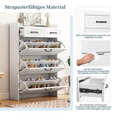 Shoe Cabinet, Consisting Of Three Large Flaps And Two Drawers, Wooden Shoe Cabinet, Shoe Rack, Suitable For Entrances And Living Rooms - Dimensions: L80 / D23.5 / H125 Cm - White - View 5