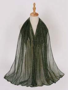 1 pezzo Sciarpa bandana leggera da donna con paillettes di colore unito, foulard, hijab mediorientale, scialle decorativo, adatto per uso quotidiano