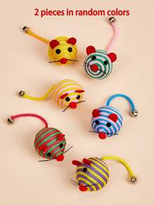 2pcs Random Color Pet Cat Nylon Rope Mouse Teaser Toy With Bell, Interactive Kitten Toys, Suitable For Cats, Entertain And Exercise