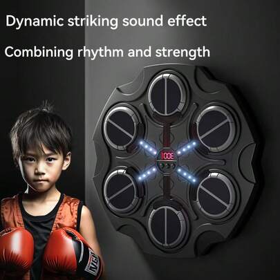 Máquina de música y boxeo, equipo de entrenamiento deportivo de verano, saco de boxeo inteligente Bluetooth montado en la pared con guantes de boxeo, alfombra de juego de música electrónica para mejorar la coordinación mano-ojo-oído, la capacidad de reacción, construir confianza y perseverancia, adecuado para adolescentes, niños y niñas de 3+ años, juguete creativo y divertido para aliviar el estrés, regalo perfecto para fiestas de cumpleaños, vacaciones (baterías no incluidas)