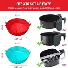 2pcs Square Silicone Air Fryer Liners - 8 Inch Reusable Air Fryer Pan - Air Fryer Accessories - 4 To 7QT Oven Microwave Accessories (Red + Blue) - Circle (red + Blue) - View 3