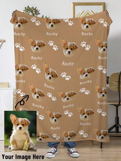 1pc Custom Pet Blanket Using Pet Photo + Name Custom Dog Blanket Personalized Dog Blankets Cat Picture Blanket Pet Photo Blanket Dog Dad Gift