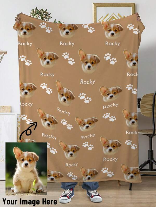 1pc Custom Pet Blanket Using Pet Photo + Name Custom Dog Blanket Personalized Dog Blankets Cat Picture Blanket Pet Photo Blanket Dog Dad Gift