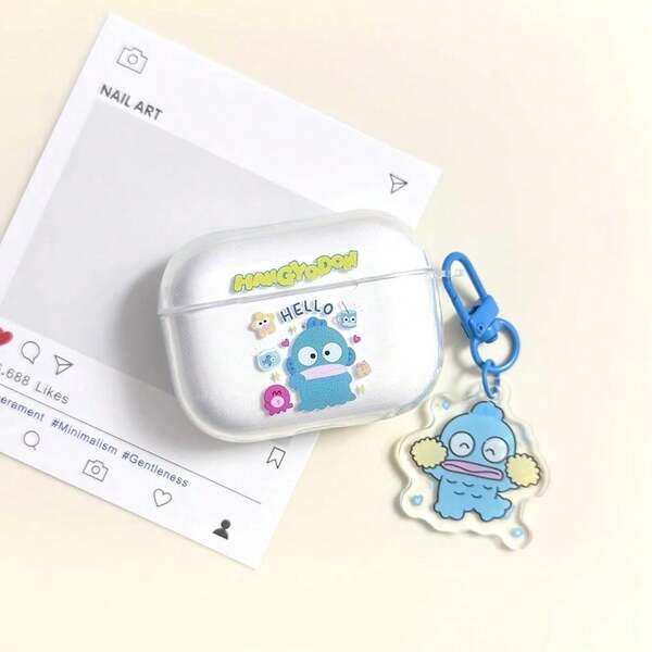 Sanrio Estuche protector transparente para auriculares tipo Hangyodon de Sanrio, diseño de sirena, adecuado para AirPods 1/2 Pro 2 3 4 - Funda para auriculares inalámbricos, estuche suave de dibujos animados con colgante