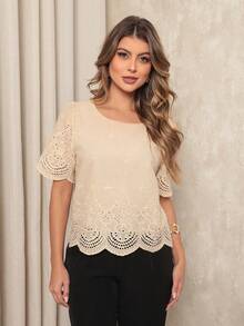 ALETHEIA- ELEGANT, COMFORTABLE WOMEN'S BLOUSE 100% COTTON EMBROIDERED- WOMEN'S BLOUSES - 米色 - 查看 1