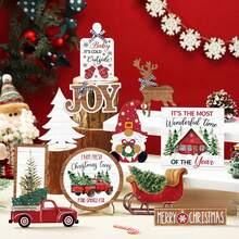 Christmas Tiered Tray Decor Winter Tiered Tray Decorations Set Snowman Snowflake Gnome Truck Wood Signs Farmhouse Christmas Table Decorations For Home Table Shelf(Rustic Style)