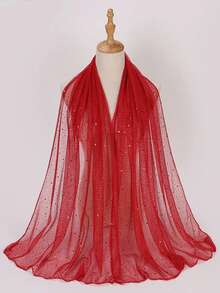 1 pezzo Sciarpa bandana leggera da donna con paillettes di colore unito, foulard, hijab mediorientale, scialle decorativo, adatto per uso quotidiano