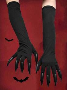 1 Pair Black Halloween Long Fingernail Witch Gloves, Role Play Prop Accessories Claw Gloves For Witch Performance, Suitable For Holiday Parties, Masquerades, Nightclubs, Halloween, Christmas Gifts Autumn Fall Winter Fall Arm Warmers - Multicolor - View 8