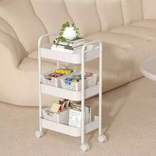 3-Tier Rolling Metal Storage Organizer - Mobile Utility Cart, Kitchen Cart With Caster Wheels - White - View 5