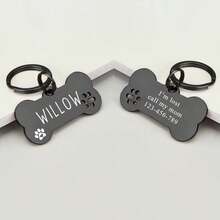 Personalized Dog Tag Engraved Name Phone Number Bone Shaped Pet ID Tag Stainless Steel Paw Print Design Silent Silicone Dog Tags Cat ID Tag Memorial Keepsake - Multicolor - View 10