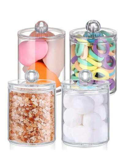 1pc Transparent Cotton Swab Dispenser Holder, 2-In-1 Divided Cotton Swab And Makeup Pad Organizer, Vanity Countertop Storage Box, Makeup Remover Cotton Pad Holder, Dual Compartment Round Combination Storage Box For Cotton Swabs, Pads, Floss