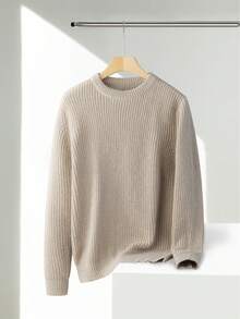 Áo len nam LOOKUN dáng rộng, màu trơn, kiểu dáng cổ điển đơn giản, đa năng, chất lượng cao, cổ tròn, tay dài, phong cách thời trang Hàn Quốc. - Màu Khaki - Xem 2