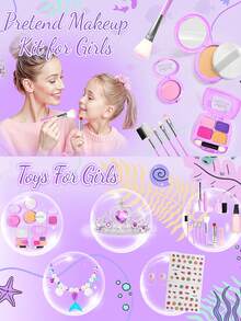 Girls Toys Pretend Makeup, Makeup Set Mermaid Handbag, Toddler Makeup Set Pretend Play Makeup Toys, Gift Toys For Girls Aged 3 4 5 6+,Not Real Makeup