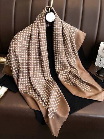 1件装女士春夏条纹仿丝斜纹围巾，多功能时尚方巾，防晒披肩，适合日常穿着。