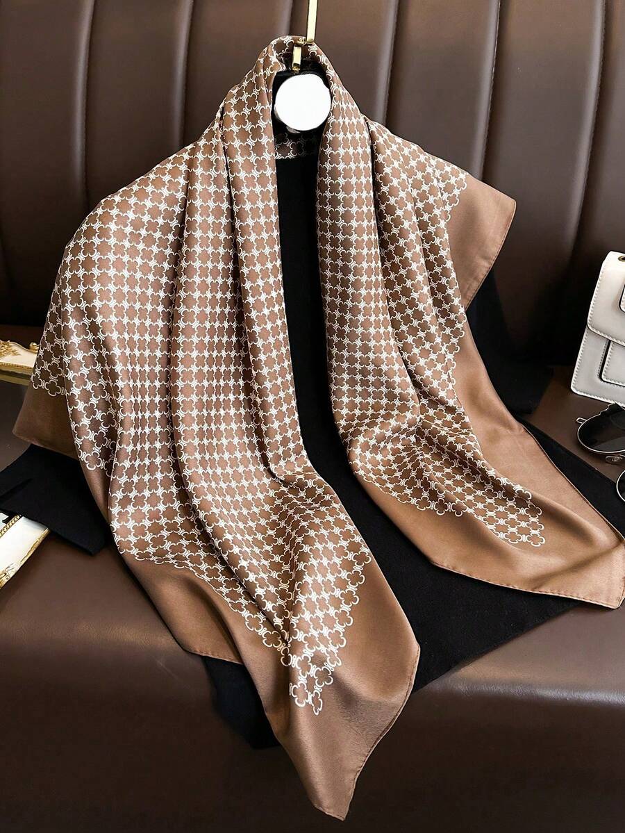 1条女士春夏条纹雪纺围巾，多功能时尚披肩，防晒围巾，适合日常穿着 - 駝色 - 查看 1