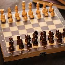 1 Juego de Ajedrez Internacional Plegable Hecho a Mano de Madera, Tablero de Ajedrez Artesanal con Espacio de Almacenamiento, Adecuado para Adultos Principiantes, Juego de Mesa 3 en 1 (Ajedrez, Damas, Damas) - Marrón - Ver 8