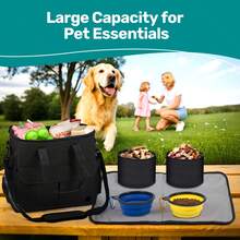 Airline-Approved Dog Travel Bag Pet Carrier Set With 2 Collapsible Bowls & Multi-Compartment Design - Zipper Closure - Ideal For Overnight Trips & Halloween Gifts, Adjustable Strap Dog Travel Bag, Pet Travel Essentials, Durable Pet Bag, 2 Colors - màu đen - Xem 5