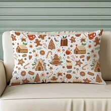 1 pièce Housse de coussin décorative imprimée d'une maison en pain d'épices minimaliste et d'une canne en bonbon, en velours pêche et polyester, 30*50cm/40*60cm, convient pour la décoration de la chambre en hiver et de Noël, salon moderne, canapé, décoration de fête, cadeau - Multicolore - Voir 7