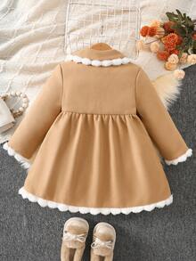 Young Girls' Single-Breasted Bowknot Collar Flounce Trim Long Sleeve Casual Jacket, Autumn/Winter