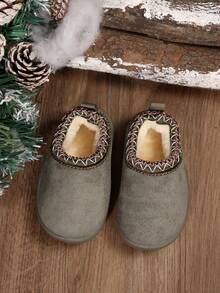 婴儿秋冬季无绒踝靴，透气帆布材质，防滑软底，轻便男女通用学步鞋 - 灰色 - 查看 5