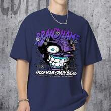 Crazy Monster Graphic Tee - Bold Purple Design - Trust Your Crazy Ideas - Unique Streetwear Style - Perfect For Halloween - Daily Men's Street Style Short Sleeve - Men's Sport T-Shirt - Ideal Gift - Halloween Present - Christmas Gift - Affordable And Fashion Item - Màu xanh hải quân - Xem 2