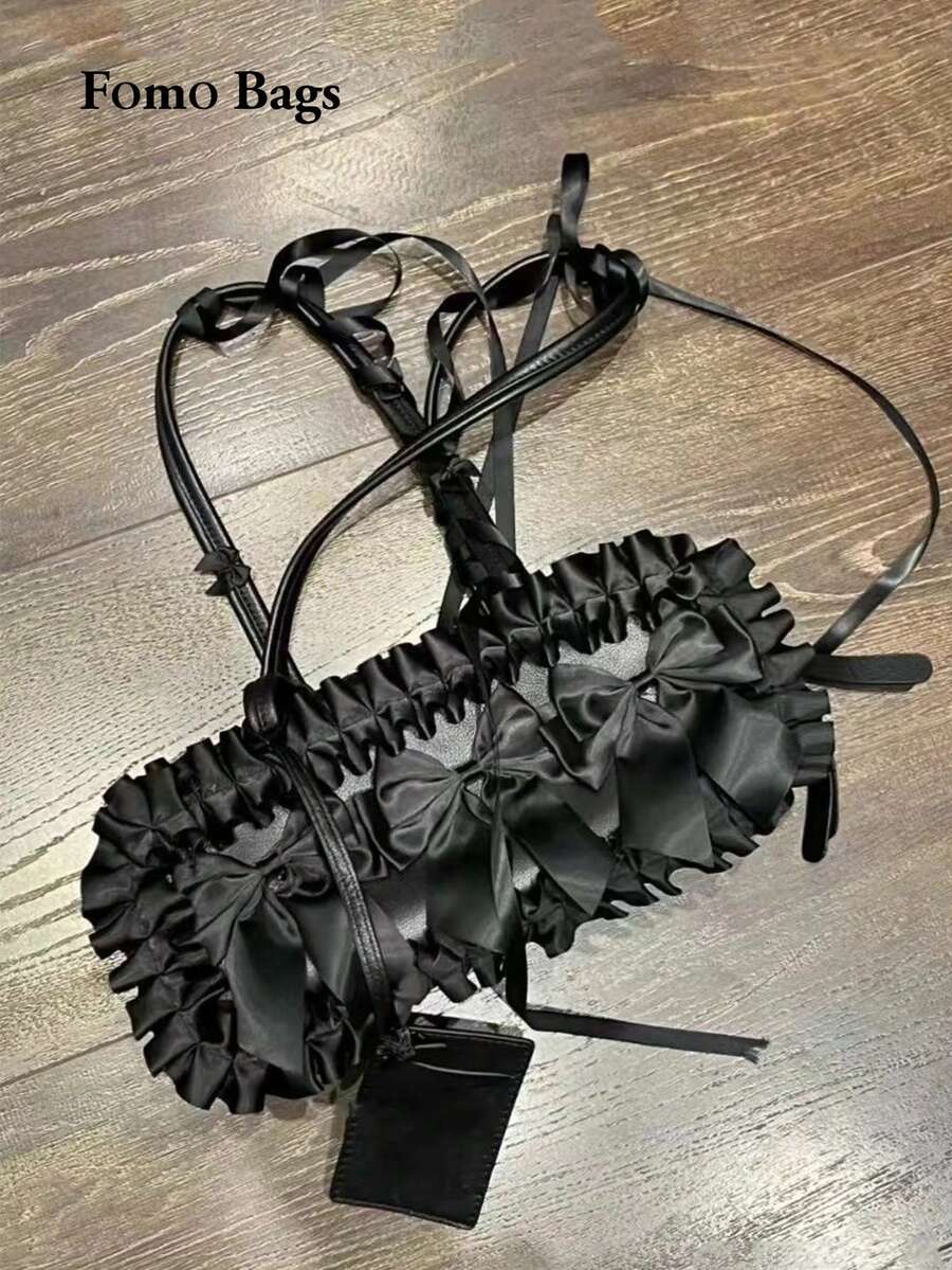 Bolso de hombro con decoración de lazo negro, bolso dulce y femenino para el hombro/debajo del brazo/cruzado para estudiantes