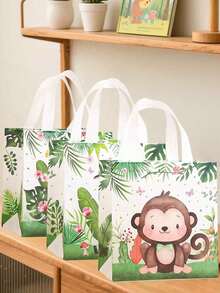 6/12 Peças Sacolas de Presente Aleatórias, Sacolas de Presente para Festa na Selva, Sacolas Não Tecidas, Sacolas de Compras com Estampa de Animais da Floresta, Sacolas de Embalagem de Presentes de Suprimentos de Escritório, Presentes de Festa, Sacolas de Presente e Suprimentos para Festa de Aniversário