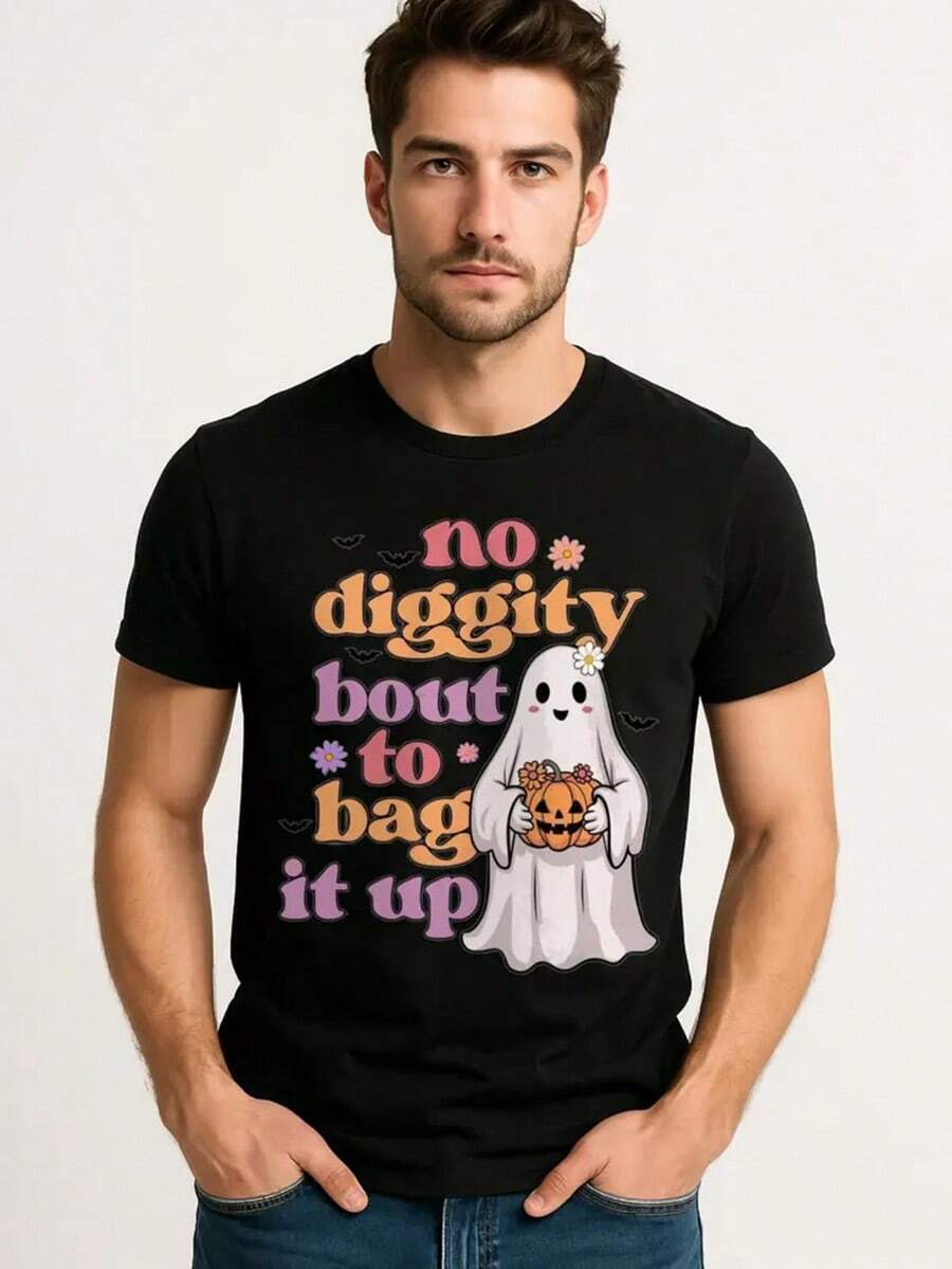 Men'S Vintage Halloween T-Shirt - No Diggity Boo Bout It Up & Pumpkin Bat Graphic Tee - Soft Washed Shirt For Halloween Costumes, Parties, Casual Attire - Spooky Halloween Outfit With Easy-Care Regular Fit - Funny Horror Movie Fan Apparel, Halloween Clothes, Party Attire, Playful Design, Comfortable Fit, Seasonal Clothing, Retro Design, Durable Material, Short Sleeve Top, Costume Lovers,Nightmare Before Christmas,Christmas,Halloween Costumes,Funny T Shirts,Summer Outfits,Thanksgiving Day,Men Graphic Tees,Streetwear Men - màu đen - Xem 1