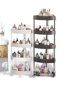 1 pieza de estante de baño triangular de plástico de 5/4/3 niveles con ruedas, de ahorro de espacio y multifuncional. Es un regalo de ahorro de espacio adecuado para rincones, cocinas, salas de estar, baños, balcones y pasillos de entrada. Puede almacenar y organizar de manera efectiva artículos de baño como champú, limpiador facial, mascarillas faciales, toallas, gel de baño, productos de belleza y artículos de primera necesidad.