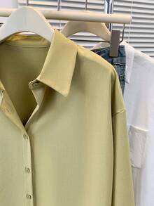 Women's Minimalist Casual Shirt Solid Button Down Long Sleeve Shirt Collar Elegant Top For Spring Fall Winter