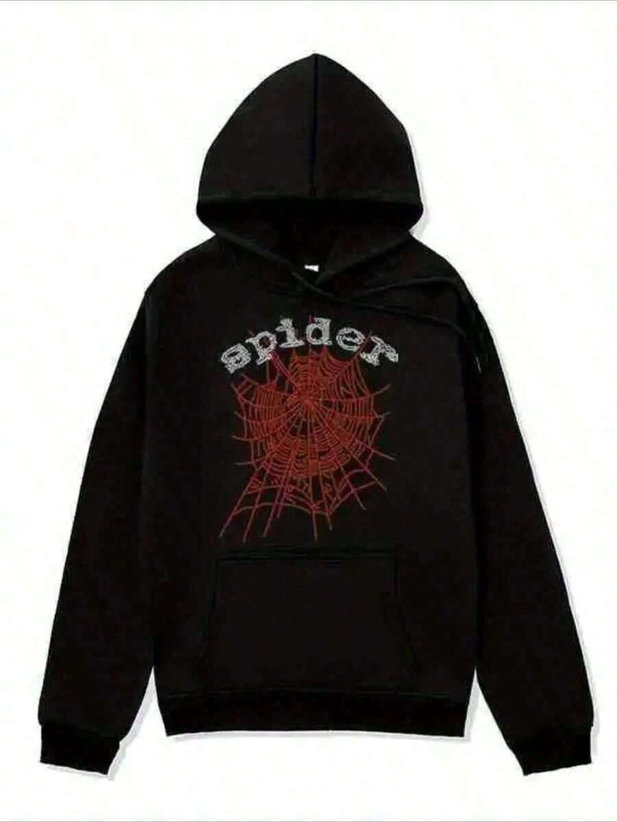 Men's Cartoon Character Print Long Sleeve Casual Hooded Sweatshirt,Spider Cobweb Pattern Hoodies Streetwear Fashion Gothic Darkly Zipper Hoodie Men Y2k Autumn Hooded Sweatshirt Jacket Coat-Cotton Olyester Blend Tailoring Suitable For Men Suitable For Autumn And Winter Ornamental - 黑色 - 查看 1