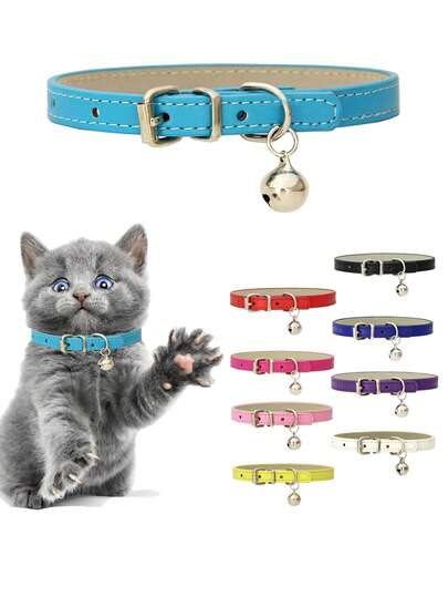 Coleira para animais de estimação de de cor sólida com sino, tamanho ajustável no pescoço, adequada para gatinhos e cachorros, acessório para caminhadas diárias e uso doméstico