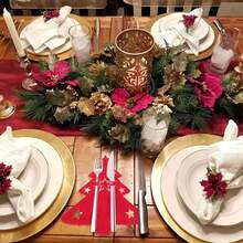 6/12 件，2025 新款圣诞树餐具套装，毛毡餐具收纳袋，圣诞餐桌装饰用具袋，圣诞主题装饰品 - 彩色 - 查看 6